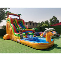 Toboggan aquatique gonflable tropical Dauphin et Palmier avec piscine, pour enfants et adultes, usage commercial et jardin