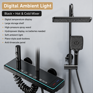 Ensemble <span class=keywords><strong>de</strong></span> douche thermostatique moderne avec affichage numérique <span class=keywords><strong>de</strong></span> la température, lumière LED, pommeau <span class=keywords><strong>de</strong></span> douche supérieur, douchette à main et lance <span class=keywords><strong>de</strong></span> pulvérisation - Product Image 4