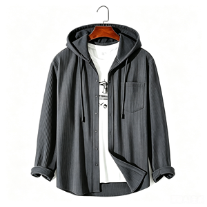 <span class=keywords><strong>Camicia</strong></span> con Cappuccio in Velluto a Coste Retrò da Uomo, Giacca Pullover 4 Stagioni, Antipiega, Lavabile in Lavatrice, Top Casual Vintage - Product Image 2