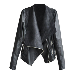 Cappotto nero da donna in finta pelle sintetica giacche corte morbide da <span class=keywords><strong>moto</strong></span> femminili - Product Image 1