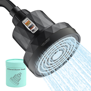 Leelongs <span class=keywords><strong>หัว</strong></span>ฝักบัวแบบกรองเพชร5นิ้วสีดำด้านปรับแต่งได้หลายขั้นตอน - Product Image 1