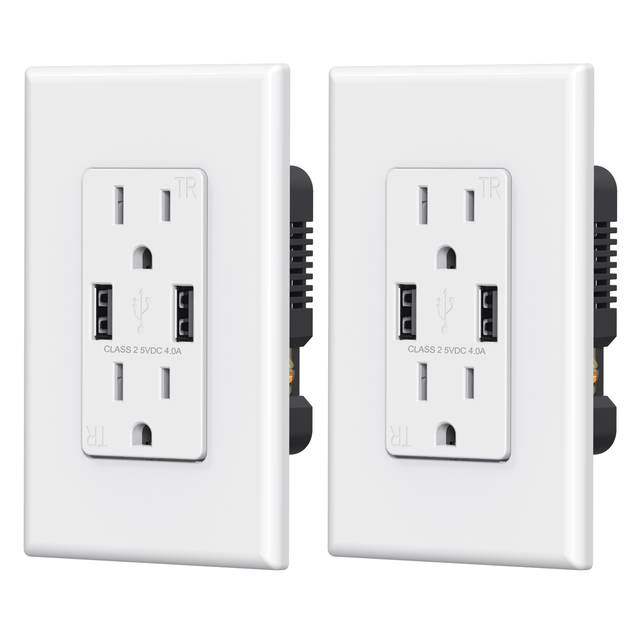 ELEGRP UL Listed USB Wall Outlet, 4.0A 5V Quick Charger USB Outlet Receptacles, TR Wall Socket with Dual Usb a Port
