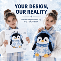 Sac à dos en peluche personnalisé Hiver Flocon de neige Pingouin, Sac à dos en peluche doux, Sac à jouets en peluche, Cadeau de vacances, OEM ODM