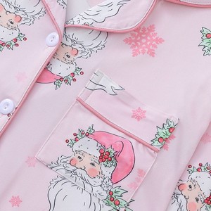 Set Piyama Wanita Motif Natal Gaya Eropa/Amerika Atasan Lengan Panjang Celana Cardigan Kerah Lipat Longgar - Product Image 3