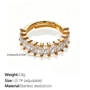 Anillo de circonita baguette en fila, minimalista, geométrico, rectangular, de lujo, ajustable, abierto, para mujer. - Product Image 5