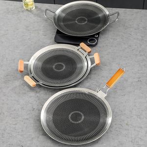 Grille <span class=keywords><strong>de</strong></span> <span class=keywords><strong>cuisson</strong></span> portable en acier inoxydable 304 pour barbecue, revêtement antiadhésif platine, faible émission <span class=keywords><strong>de</strong></span> fumée, double face, pour <span class=keywords><strong>camping</strong></span> en extérieur, compatible cuisinière à cassette - Product Image 3
