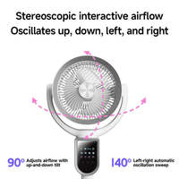 Ventilateur sur pied 3D à circulation d'air, batterie intégrée rechargeable, écran LED, ventilateur électrique domestique 3-en-1 (sur pied, de table et au sol)