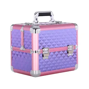 Custom Purple Diamond Perfect Christmas Gifts Professional Box Travel Beauty Artists Cosmetics Hard Makeup Train Case