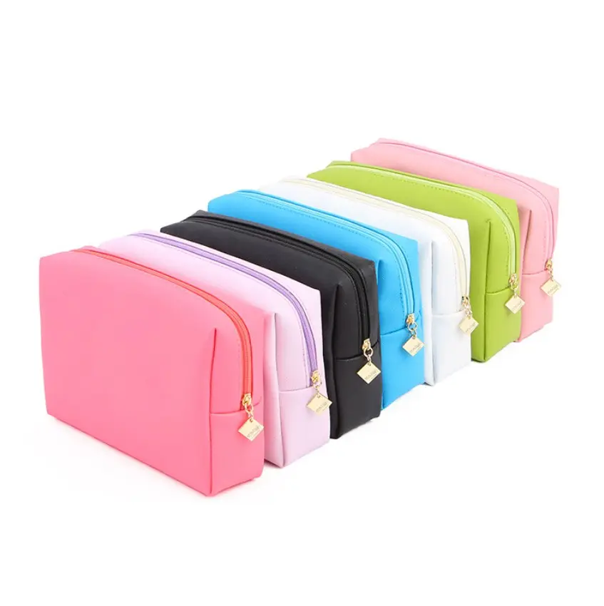 Stok çok renkler düşük adedi naylon büyük kozmetik çantası fermuar tuvalet organizatör çantası kadın kızlar hediye için makyaj çantası