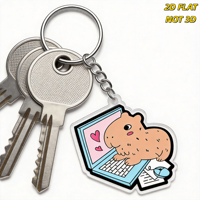 Porte-clés en acrylique Capybara mignon sur ordinateur portable, breloque technologique pour clés, sacs, sacs à dos, accessoire unique et fantaisiste