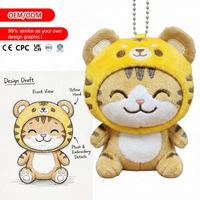 Fabricant de jouets en peluche personnalisés, porte-clés mini tigre à capuche, porte-clés chat, cadeaux d'anniversaire d'entreprise, porte-clés poupée en peluche personnalisée