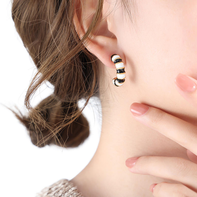 black and white oil drop earrings