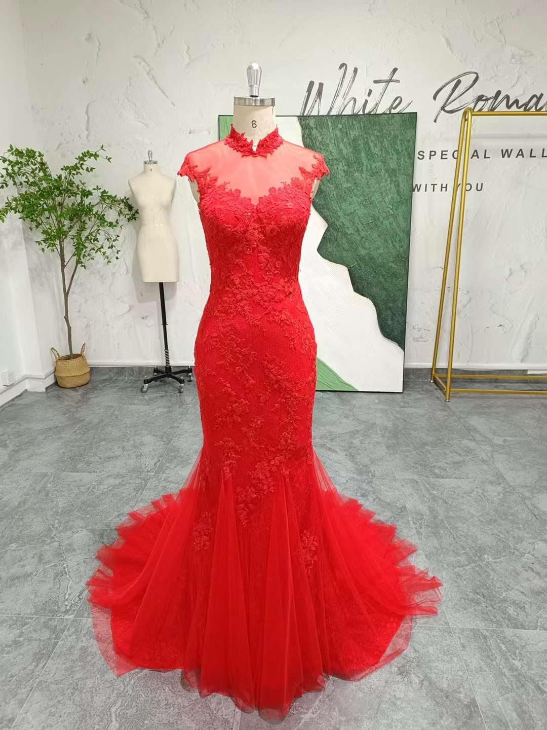 Burgundy Dress for Wedding Guest - Lace Floor-Length Gown