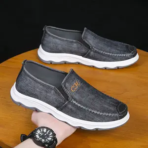 Canvas denim upper men's canvas trendy shoes flat walking driving loafers for men summer