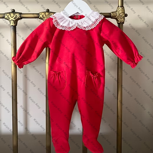 Set di abbigliamento natalizio per neonati a manica lunga per bambine cresce in cotone <span class=keywords><strong>rosso</strong></span> per neonati in pizzo pagliaccetto - Product Image 1