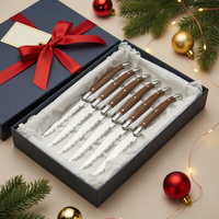 Couteau à viande en acier inoxydable à manche en bois, lames dentelées, lot de 6 couteaux à steak Laguiole pour la maison, les barbecues et les fêtes