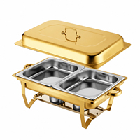 Plat de service pliable Oulu en acier inoxydable 201 et 410, chauffe-plat doré durable pour buffet, design moderne pour mariage