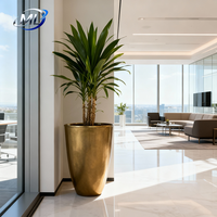 Pot Bunga Vas Dekoratif Mewah Besar Berlapis PE Modern dari Fiberglass Emas yang Tahan Lama dengan Warna yang Dapat Disesuaikan untuk Taman Luar Ruangan dan Rumah
