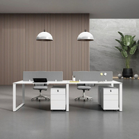 Bureau de travail blanc haut de gamme avec tiroir mobile verrouillable, cloison et multiprise intégrée pour postes de travail