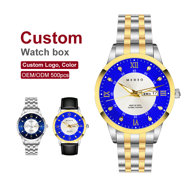 Luxury Business Men's Quartz Analog Watch with Diamond & Moissanite Accents Leather Strap Stainless Steel Case Water Resistant