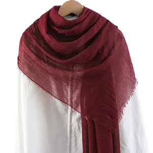 新款穆斯林皱纹披肩棉麻Abaya头巾涤纶头巾围巾