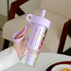 Bouteille de boisson de camping réutilisable et écologique 2026 personnalisée – Contenant en plastique portable <span class=keywords><strong>avec</strong></span> <span class=keywords><strong>paille</strong></span> filtrante et couvercle pour thé/café/lait - Product Image 2