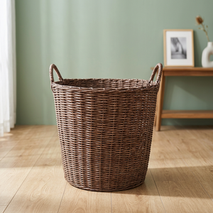 Cesta de Almacenamiento Redonda de Ratán con Asas, Organizador de Ropa Hecho a Mano, Estilo Rústico para la Sala de Estar, 20-35L - Product Image 3