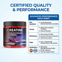 Gummies de créatine monohydrate OEM : Force, puissance, croissance musculaire maigre, énergie, endurance, récupération, performance athlétique, fitness à croquer