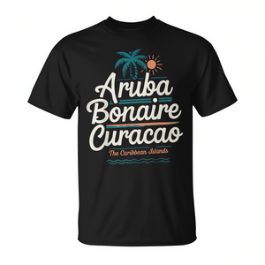 Camiseta Unisex de Manga Corta con Cuello Redondo y Estampado Serigrafiado de las Islas del Caribe: Aruba, Bonaire, Curazao - Product Image 2