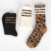 Chaussettes ras du cou pour jeunes, imprimé jacquard léopard rayé, multicolores, en mélange de coton respirant et antibactérien, pour le sport et le quotidien, vente en gros