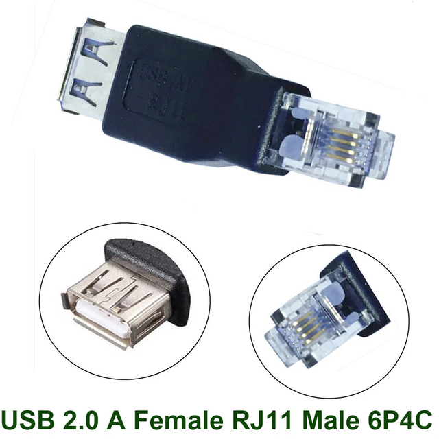 USB 2.0 Type a Female to RJ11 4Pin 6P4C Male Phone Connector Adapter