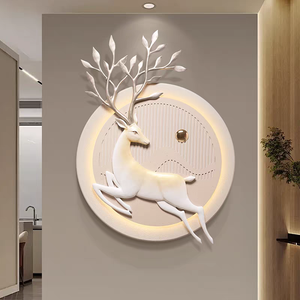 Décoration Murale Ronde Moderne Cerf en Résine 3D Faite à la Main avec Lumière LED pour Salon et Entrée - Vente en Gros - Product Image 1