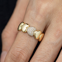Bague Cœur en Argent 925 en Gros, Pavée de Zircons Cubiques, en Laiton Plaqué Or 14K, Bague en Argent Sterling 925 pour Femme, Bijoux pour Mariage et Fiançailles