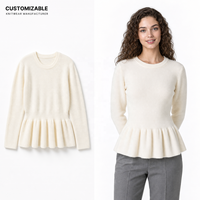 Pull en maille côtelé à manches longues et col peplum pour femme, modèle ODM personnalisé, idéal pour l'automne et l'hiver