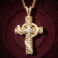 Kalung Liontin Salib Iced Out untuk Pria Wanita, Berlapis Emas dengan Micro Pave CZ Zircon, Perhiasan Hip Hop Kristen