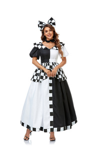 Alta calidad Alice's Adventures In Wonderland Cosplay blanco y negro a cuadros Mickey vestido Halloween Mujer - Product Image 3