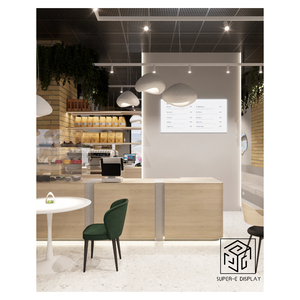 Muebles <span class=keywords><strong>de</strong></span> Barra <span class=keywords><strong>para</strong></span> Cafetería Boutique con Iluminación LED, Diseño <span class=keywords><strong>de</strong></span> Vitrina <span class=keywords><strong>para</strong></span> Cafetería, Exhibidor <span class=keywords><strong>de</strong></span> Pasteles y Café, Acero Inoxidable Templado - Product Image 1