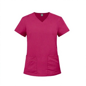 Unisex Woven Spandex Medical Scrub Set V Neck Hospital Uniform Short Sleeve <b>Top</b> and Drawstring Pants Multi Pocket Clinic Wear - Product Image 4