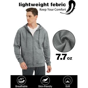 Sudadera con capucha ligera con cremallera para hombre FOXA, sudadera de manga larga, chaqueta básica deportiva de corte ajustado con bolsillos - Product Image 2