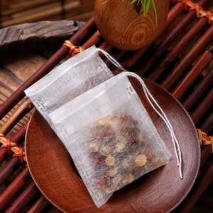Sachet filtrant en fibre de maïs PLA biodégradable de qualité alimentaire, sachets de thé vides avec cordon de serrage