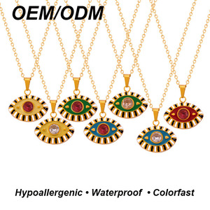 Collar Bohemio de Moda con Colgante de Ojo Turco de Acero Inoxidable Esmaltado Colorido, Cadena Tipo O con Diamantes, Joyería Personalizada Estilo Ins Milenio - Product Image 1