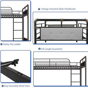 Оптовая Продажа с фабрики, промышленная двухъярусная кровать с двойным верхом, съемная винтажная металлическая и деревянная двуспальная кровать, металлический каркас - Product Image 6