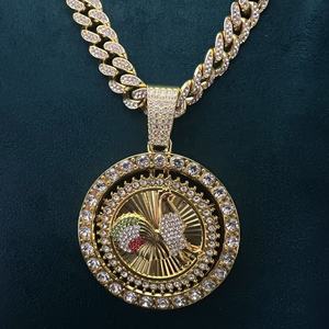 Recién llegado transfronterizo, collar con colgante de cristal giratorio de estilo hip-hop para niños, fiesta cubana religiosa cristiana chapada en oro - Product Image 4