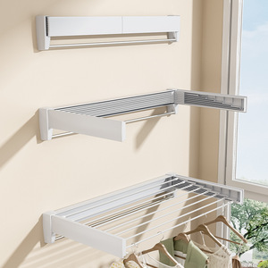 Séchoir <span class=keywords><strong>à</strong></span> <span class=keywords><strong>linge</strong></span> multifonctionnel <span class=keywords><strong>extensible</strong></span> <span class=keywords><strong>à</strong></span> 7 barres, pliable, en alliage d'aluminium, mural, avec crochets - Product Image 3