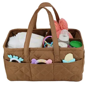 Wholesale Customized Bag Diaper Caddy Baby Organizer Bag Nursery Storage Basket Nappy Quilting Seam Fabric Diaper Caddy