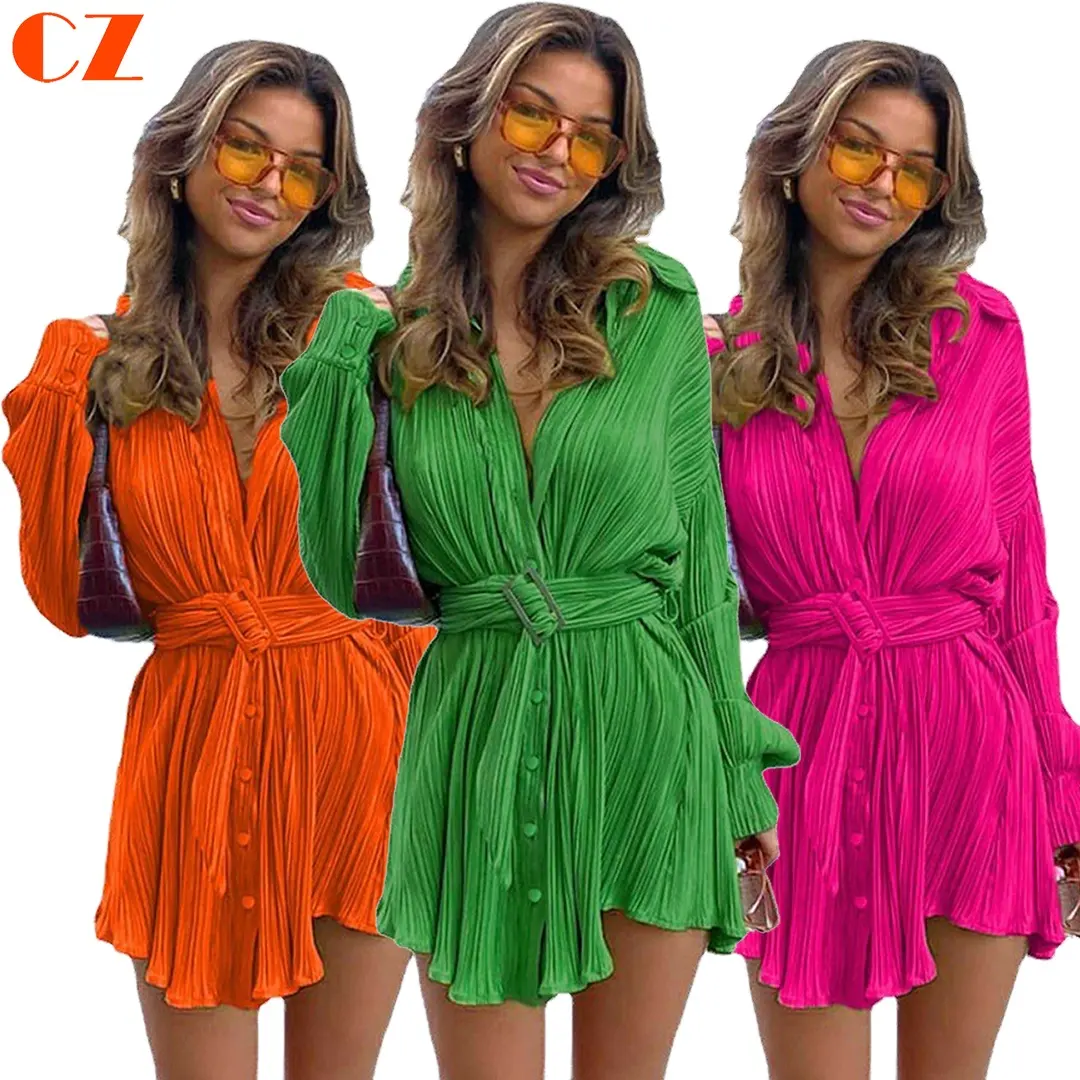 High Quality Boutique American Clothing Pleated Sexy Dress Fall 2022 Women Clothes Long Sleeve Shirts Dress Casual Dresses 
