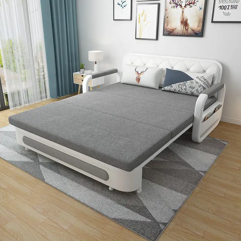 Canapé lit de luxe pour salon Mobilier moderne en cuir véritable Canapé-lit avec rangement
