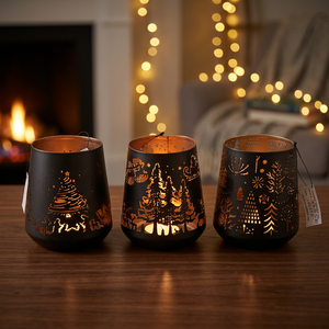 Black Iron Wire <b>Lantern</b> <b>Set</b> of 3 Christmas Handmade Durable Metal Candle Holders for Home Decoration - Product Image 1
