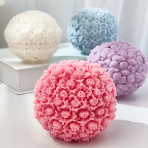 Nuovo stampo a forma di candela a forma di palla di fiore grande in silicone trifoglio rosa con forma di candela profumata