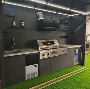 Cuisine d'Extérieur Modulaire en Acier Inoxydable Résistante aux Intempéries avec Évier et Réfrigérateur pour Barbecues, Design Noir - Product Image 3